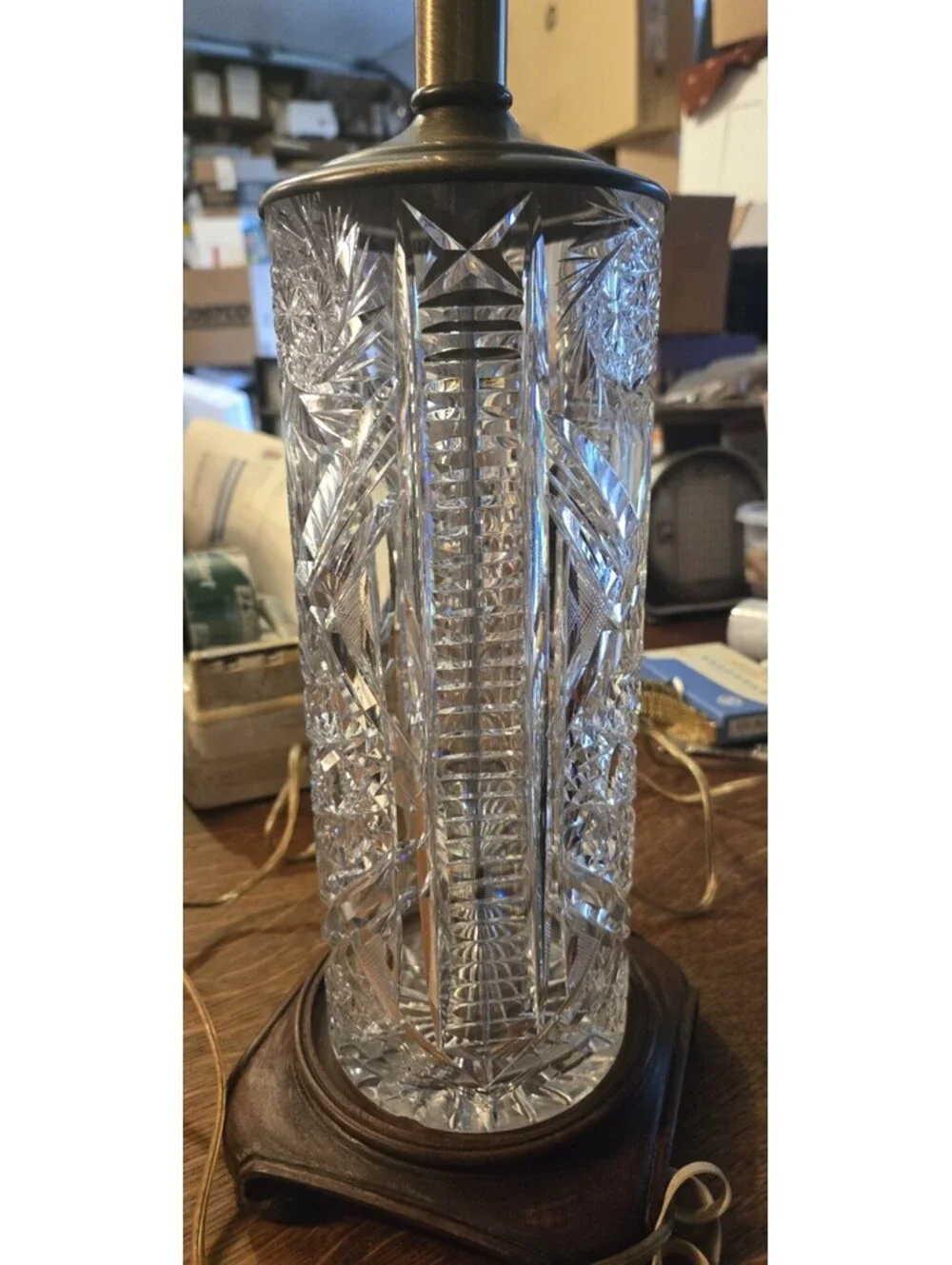 Vintage Pressed Glass Crystal? Cylinder Table Lamp. 22